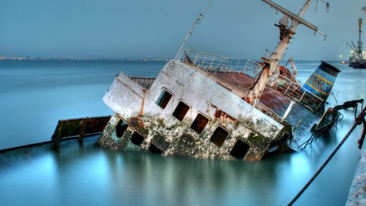 ship, Wreck, Long exposure HD Wallpaper Desktop Background