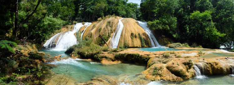 Mexico, Blue water, Agua azul, Chiapas, Panoramas HD Wallpaper Desktop Background