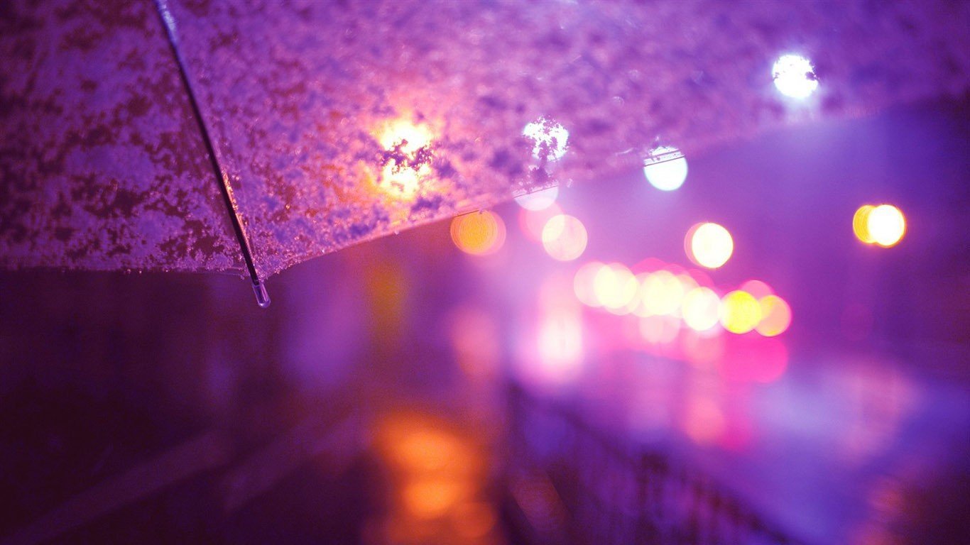 umbrella, Lights, Street light, City lights, Rain, Bokeh Wallpaper
