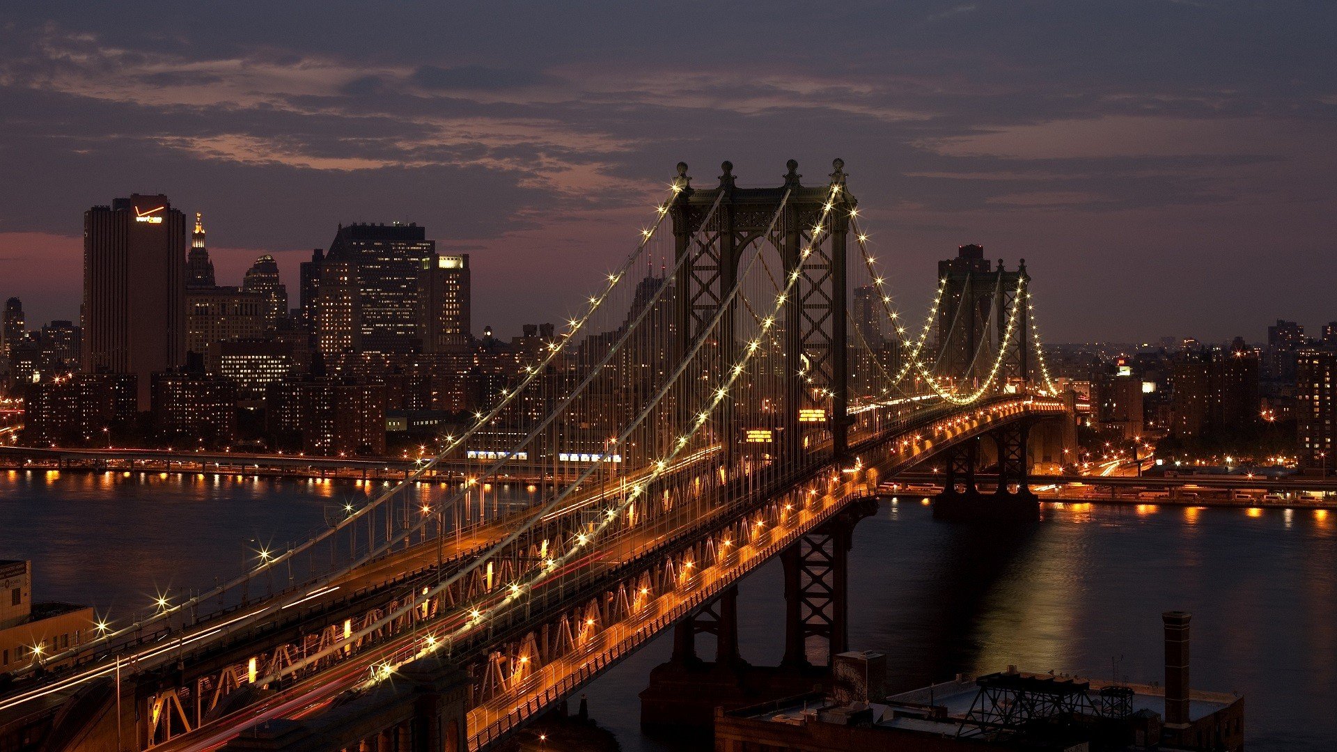 city, USA, New York City, Bridge, Night, Manhattan Bridge Wallpaper