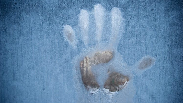 handprints, Window, Freeze frame, Ice, Water drops, Minimalism HD Wallpaper Desktop Background
