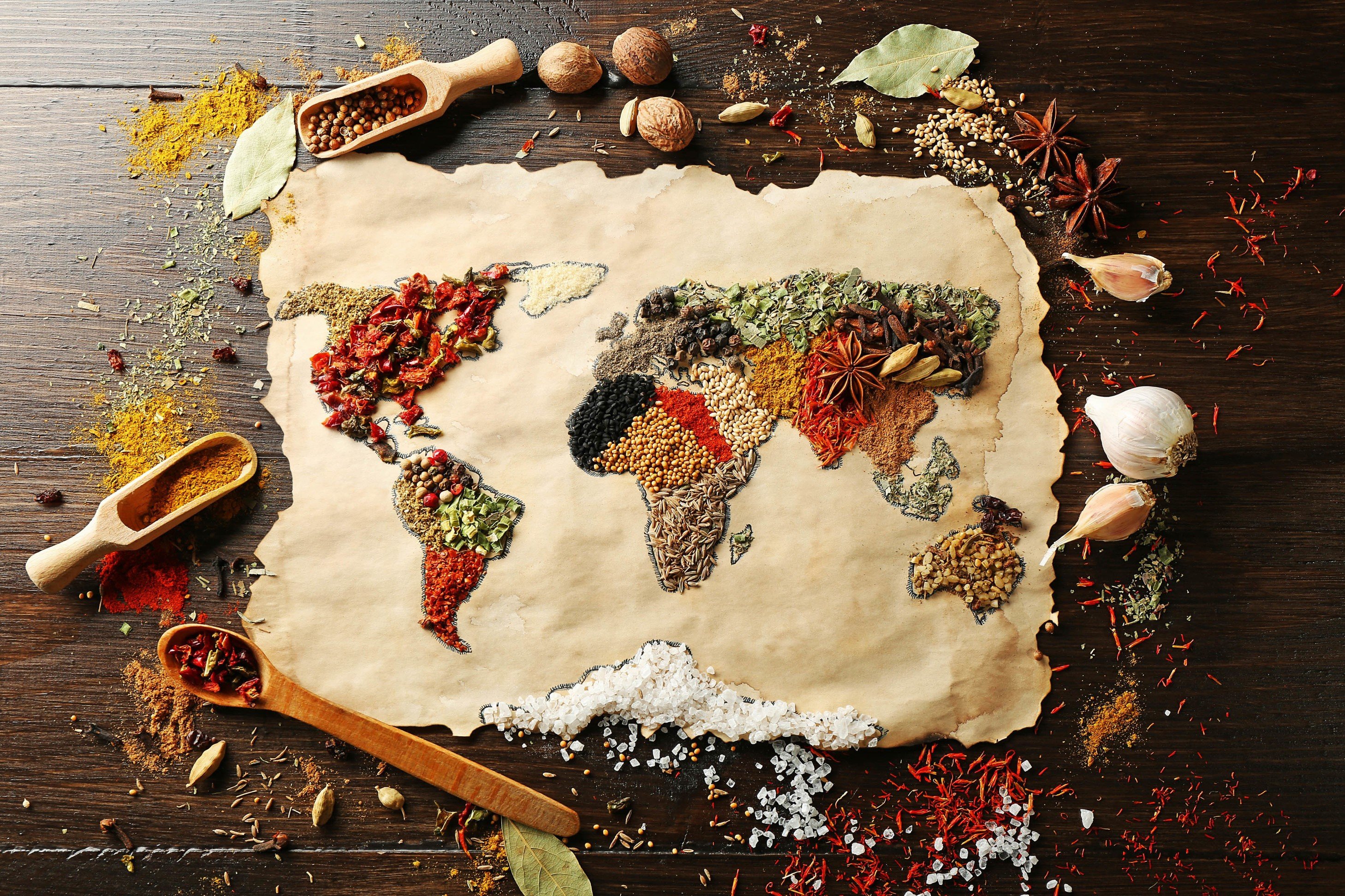 spices, Food, World map Wallpaper