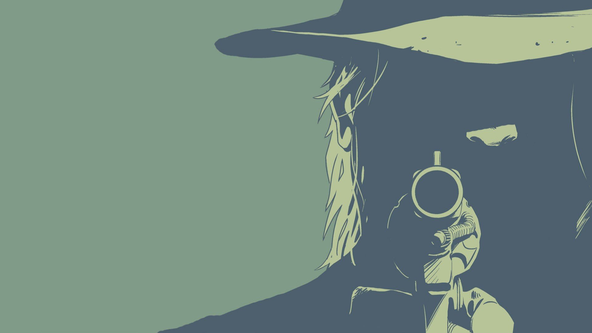 minimalism, Revolver, Cowboys, Green Wallpaper