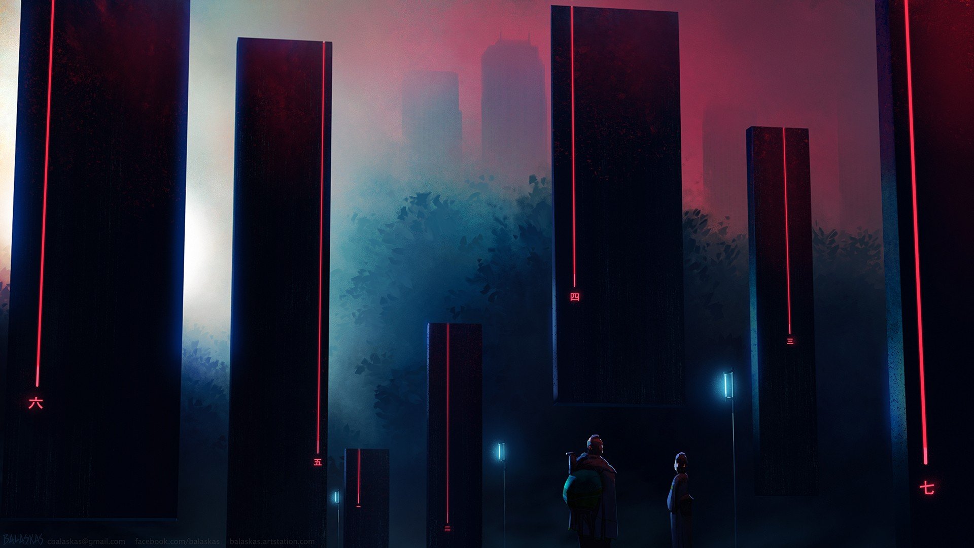 pillar, Structure, Red, Black, Cyberpunk Wallpapers HD / Desktop and