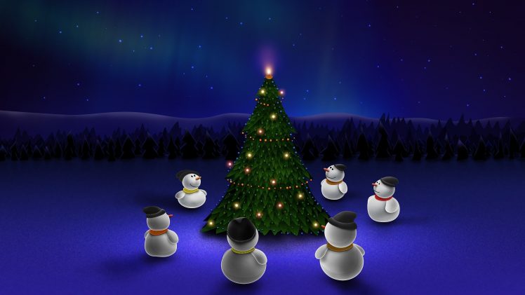 Christmas, Snowmen, Christmas Tree HD Wallpaper Desktop Background