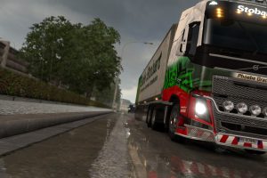 Euro Truck Simulator 2, Rain, Reflection, Truck, Lorry, Trees, Volvo FH16