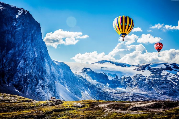 hot air balloons, Mountain HD Wallpaper Desktop Background