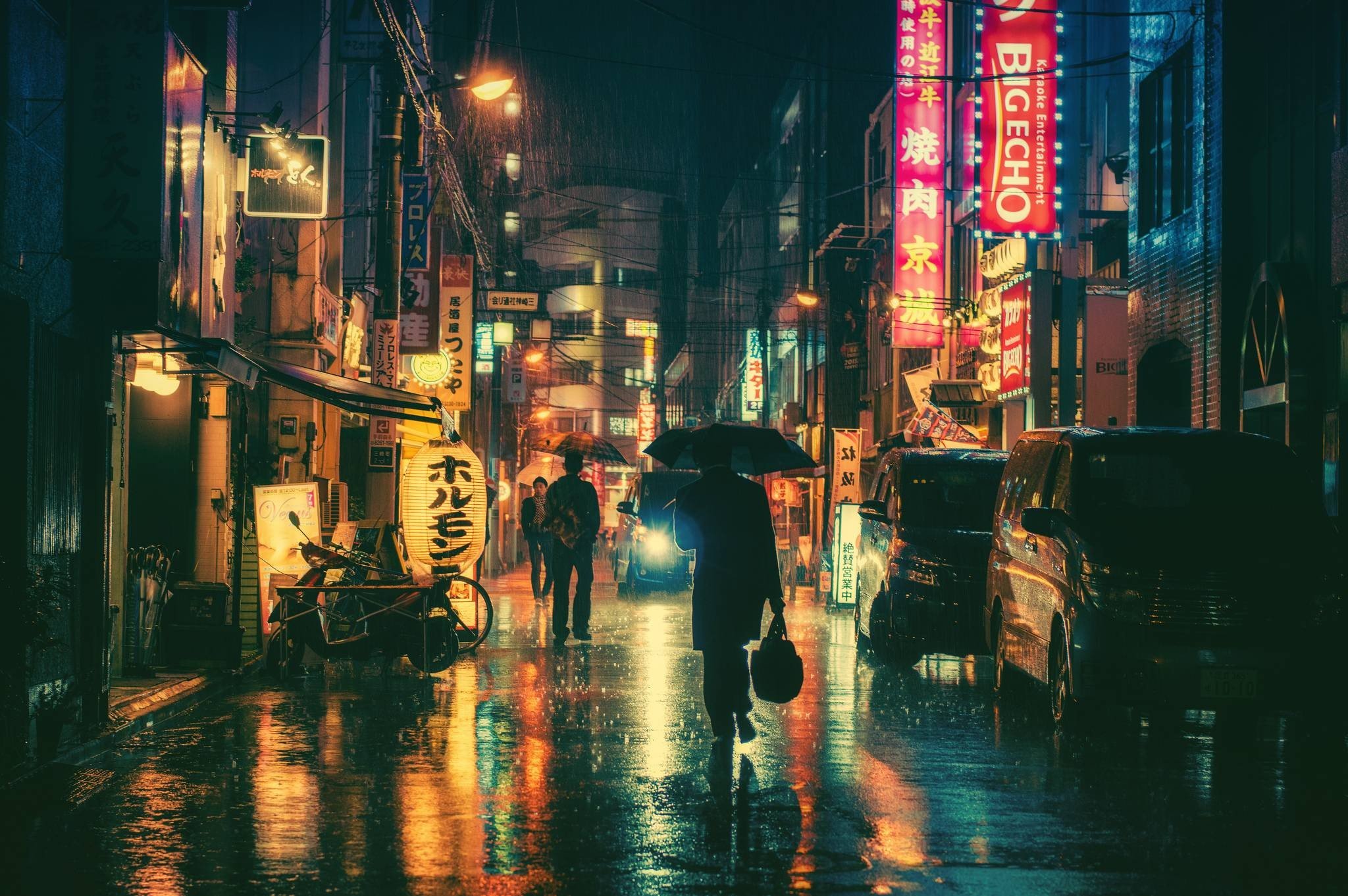 Japan, Night, Town, City Wallpaper