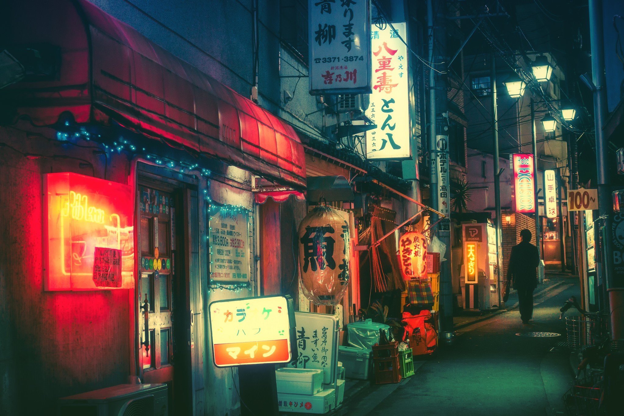 Japan, Night, Town, City Wallpaper