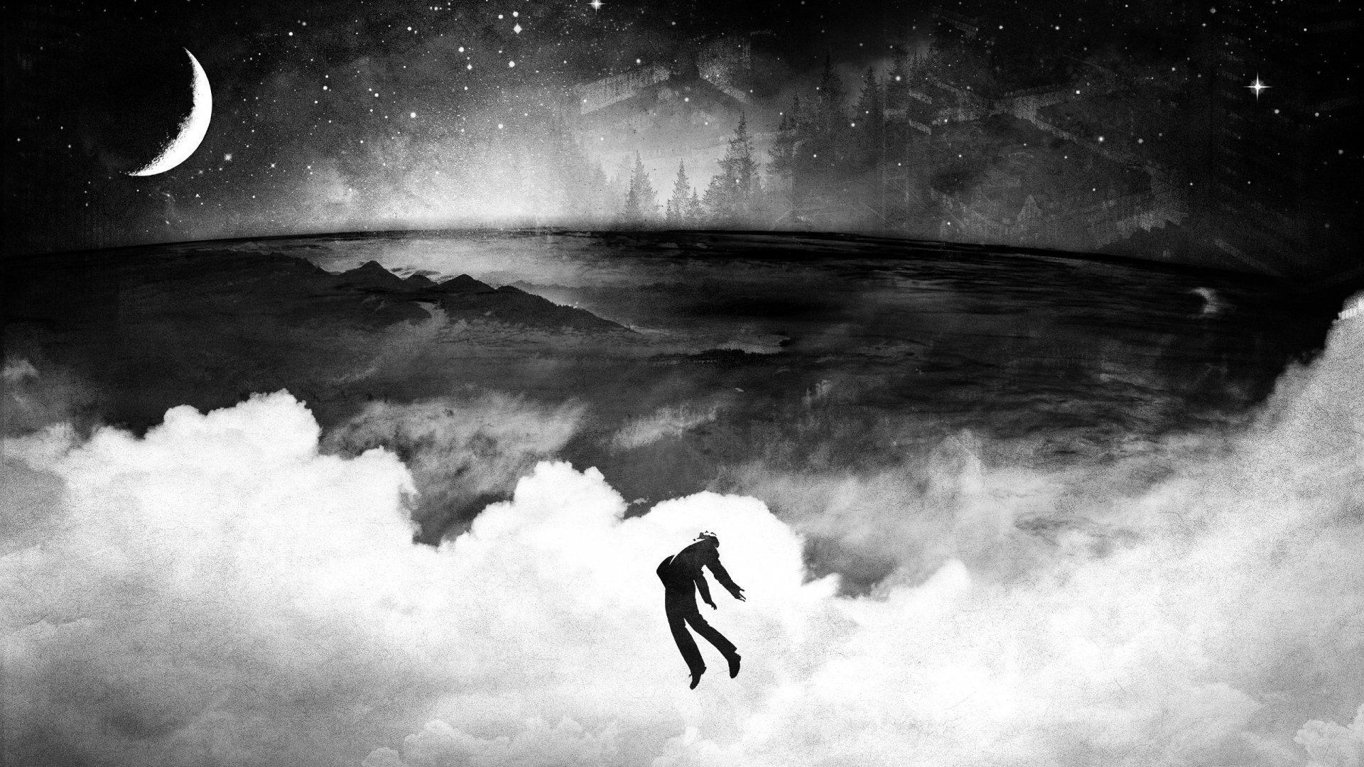 photo manipulation, Falling, Night, Moon Wallpaper