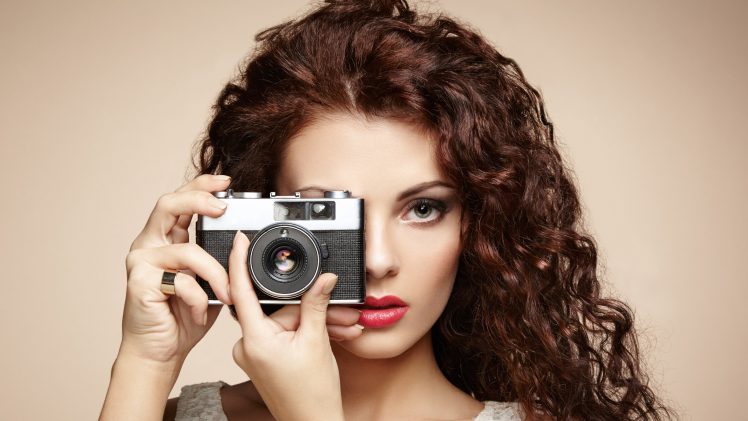 portrait, Camera, Red lipstick HD Wallpaper Desktop Background