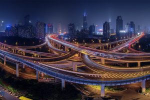 Shanghai, Long exposure, China, Road, Bridge, City, Cityscape, Night, Interchange