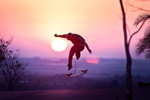 skateboarding, Sunrise, Stunts