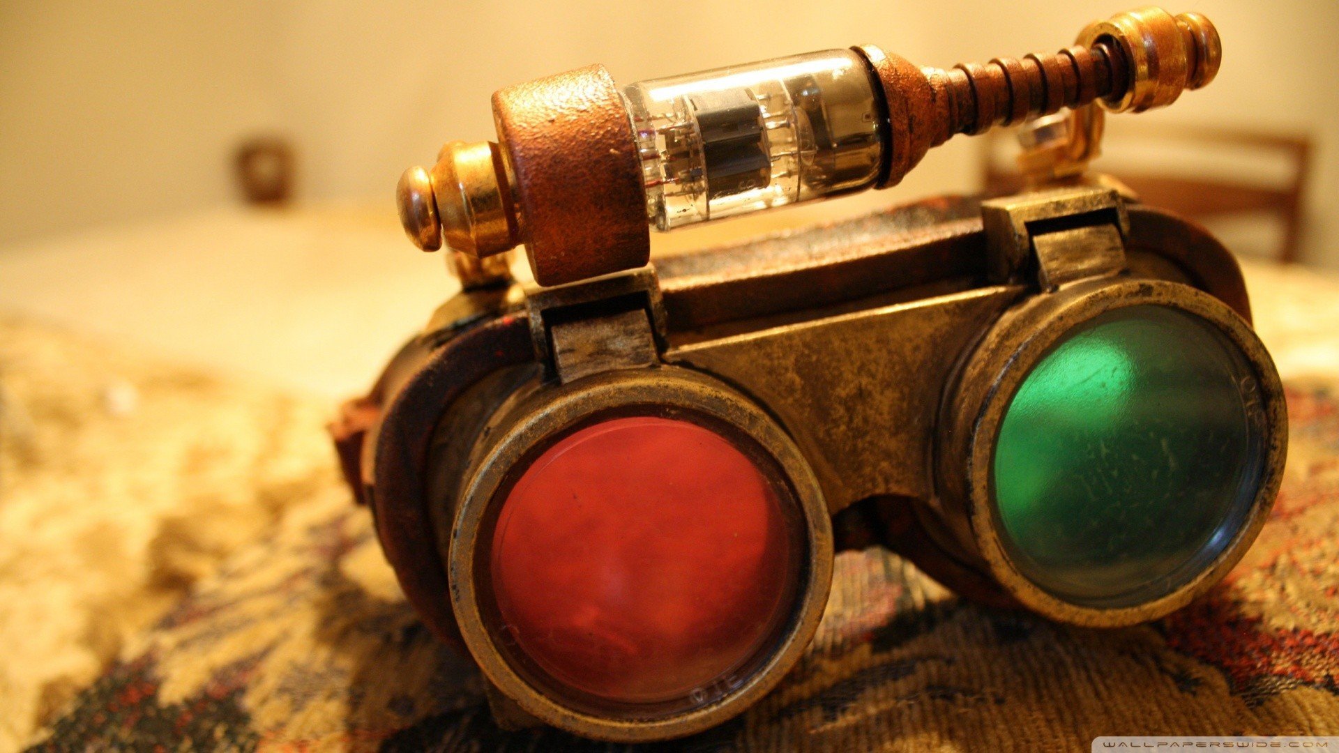 steampunk, Glasses, Red, Green Wallpaper