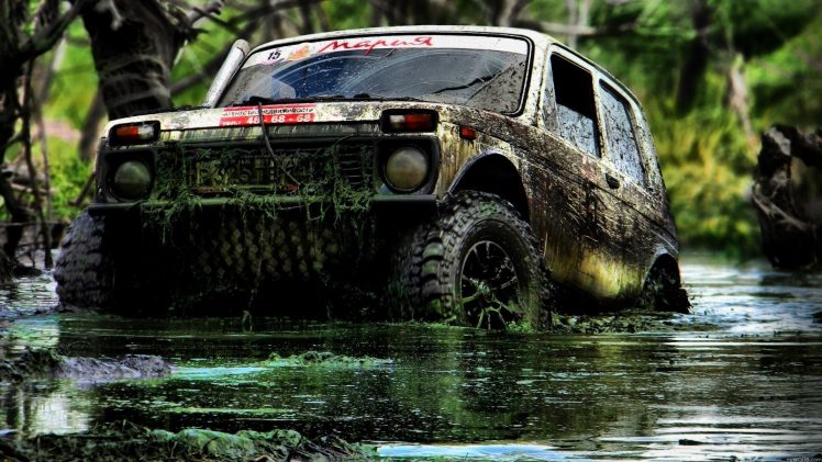 Truck, Mud, Dirty, Water, LADA, Lada niva HD Wallpaper Desktop Background