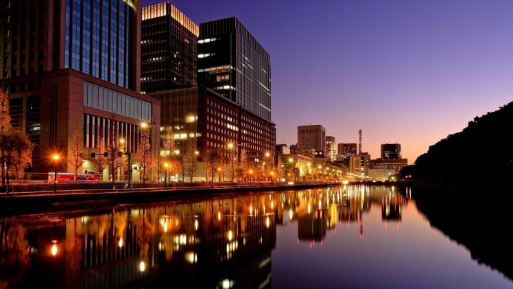 city, Tokyo, City lights, Reflection, Water, Building HD Wallpaper Desktop Background