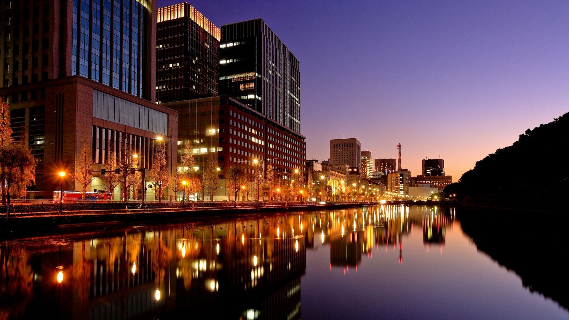city, Tokyo, City lights, Reflection, Water, Building Wallpaper