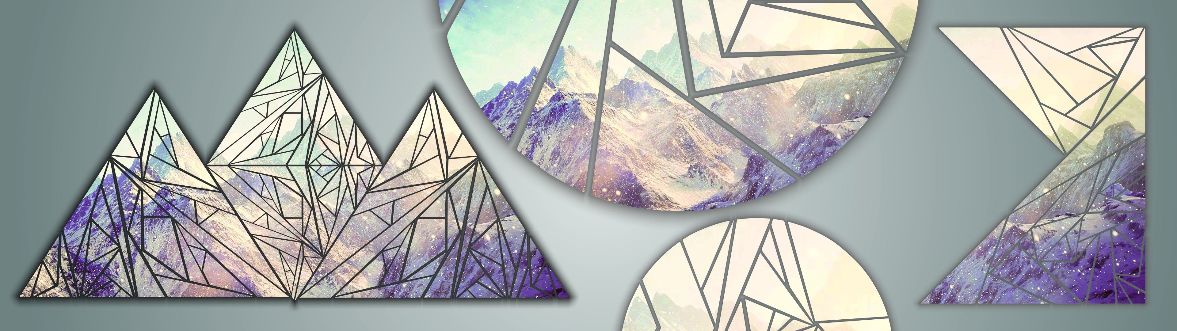 multiple display, Mountain, Shapes, Triangle, Circles, Poly, Snow, CMYK Wallpaper