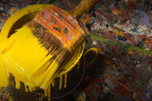 yellow, Painting, Paint splatter, Paintbrushes, Paint can