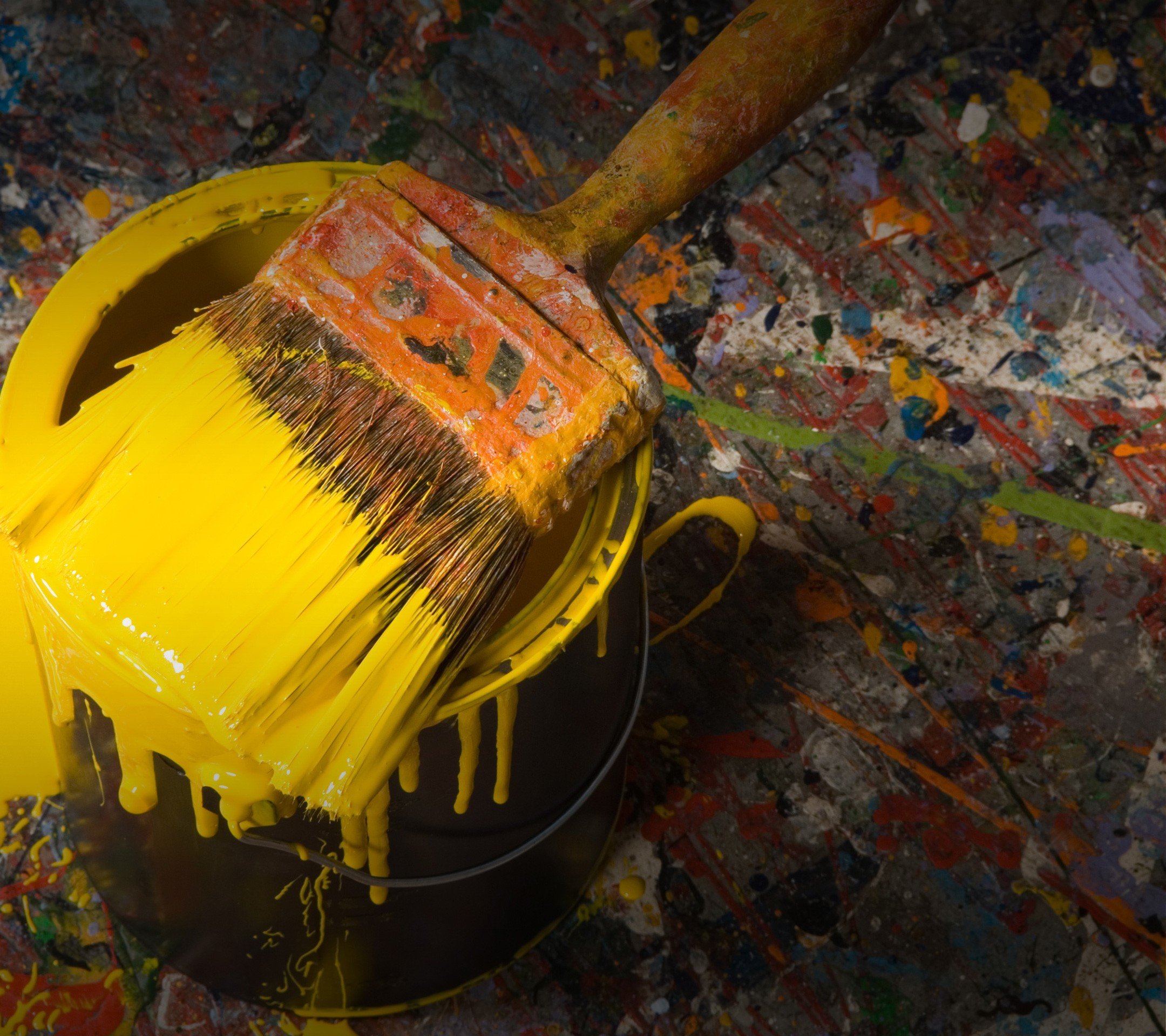 yellow, Painting, Paint splatter, Paintbrushes, Paint can Wallpaper