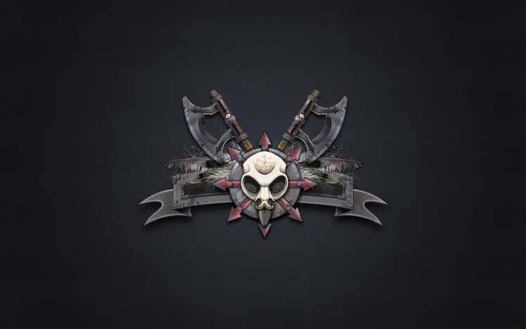 skull, Axes, Hordes of Chaos, Banner HD Wallpaper Desktop Background