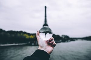 hands, Paris, Eiffel Tower, Reflection, Sphere, Upside down