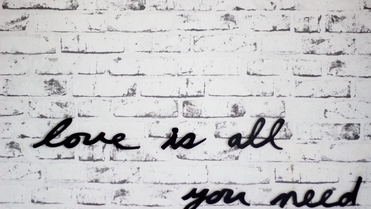 The Beatles, Monochrome, Black, White, Text, Quote, Love, Walls, Bricks, Lyrics, Music HD Wallpaper Desktop Background