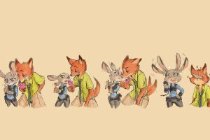 Judy Hopps, Nick wilde, Zootopia, Sketches, Simple background