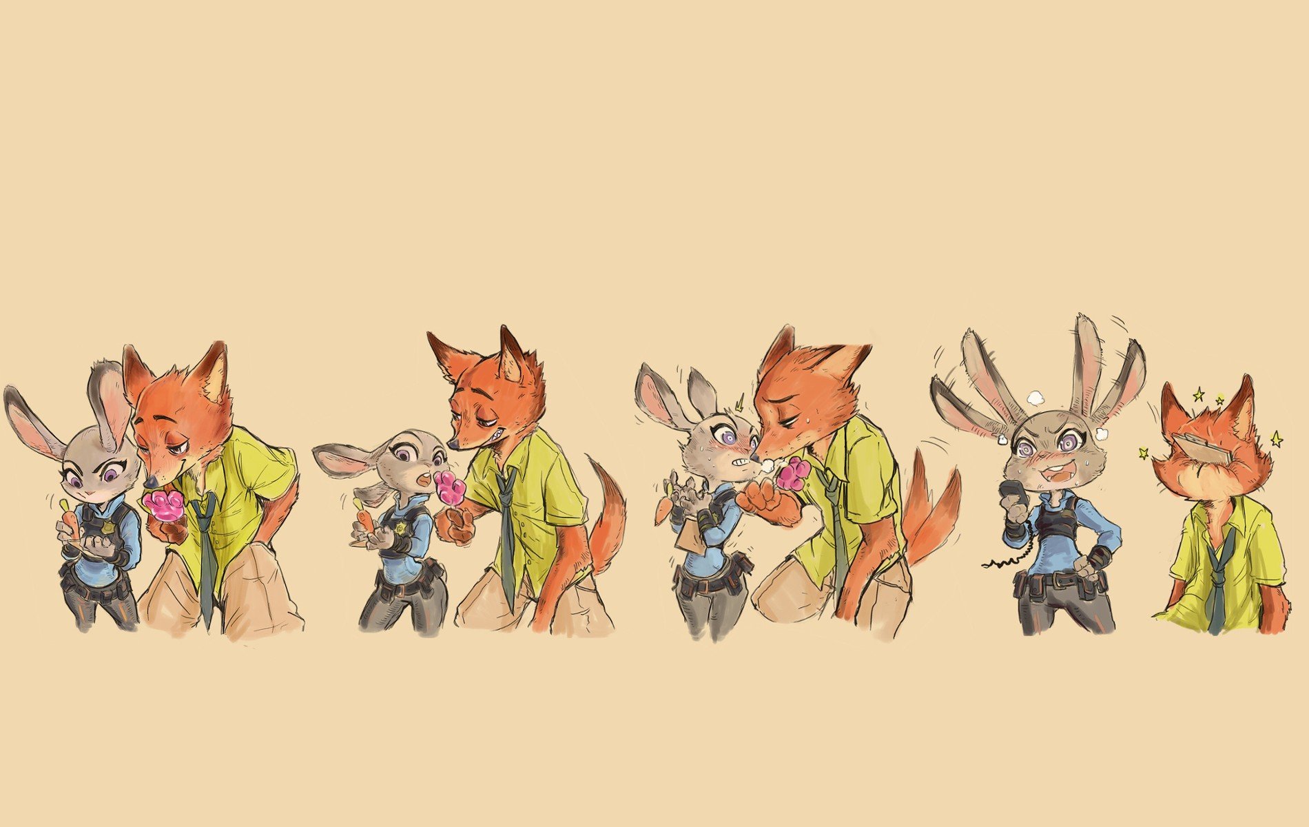 Judy Hopps, Nick wilde, Zootopia, Sketches, Simple background Wallpaper