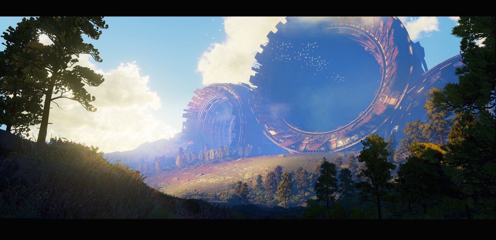 field, City, Trees, CGI Wallpaper