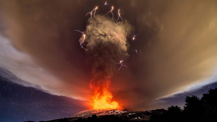 volcanic eruption, Lava, Lightning HD Wallpaper Desktop Background