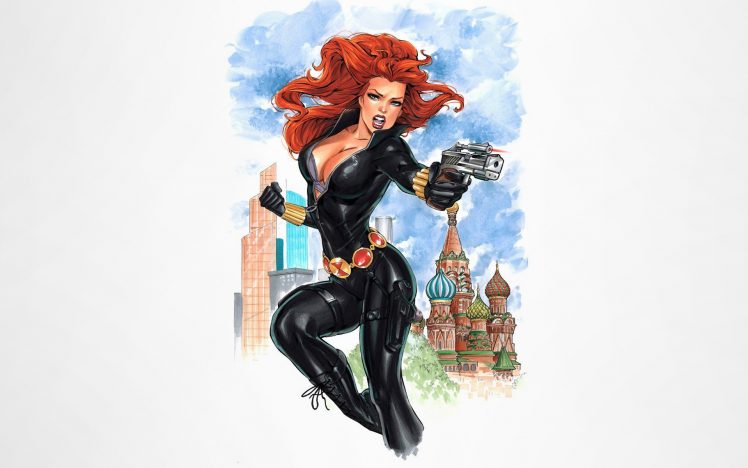 Black Widow, Illustration, Marvel Comics, Simple background HD Wallpaper Desktop Background