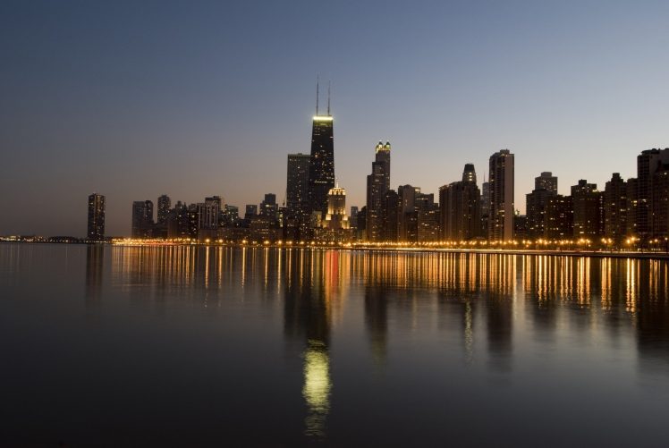 city, Chicago, City lights, Reflection HD Wallpaper Desktop Background