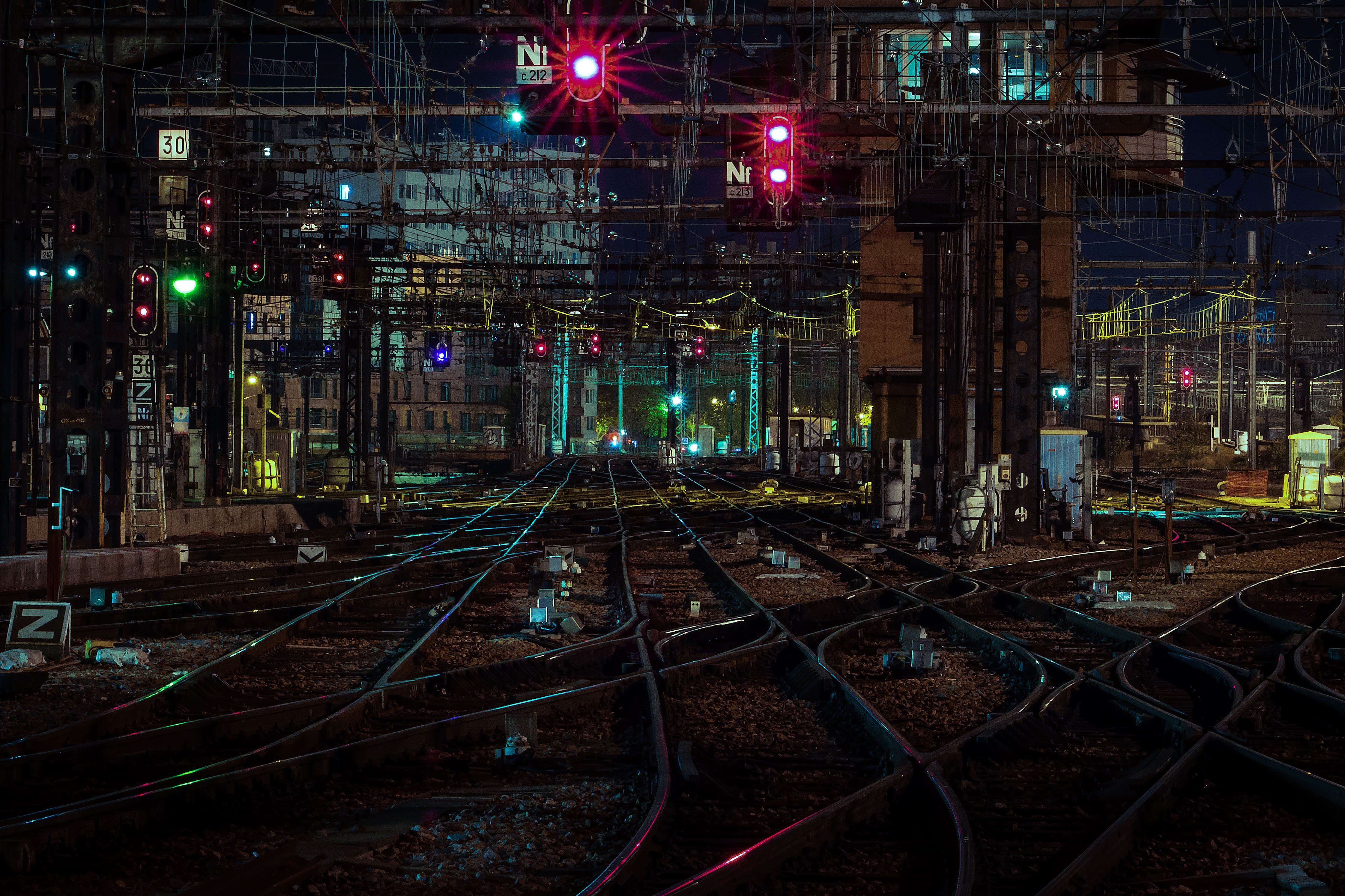city, City lights, Railway, Rail yard, Night Wallpaper