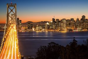 San Francisco, Night, Bridge, Building, Long exposure, Light trails