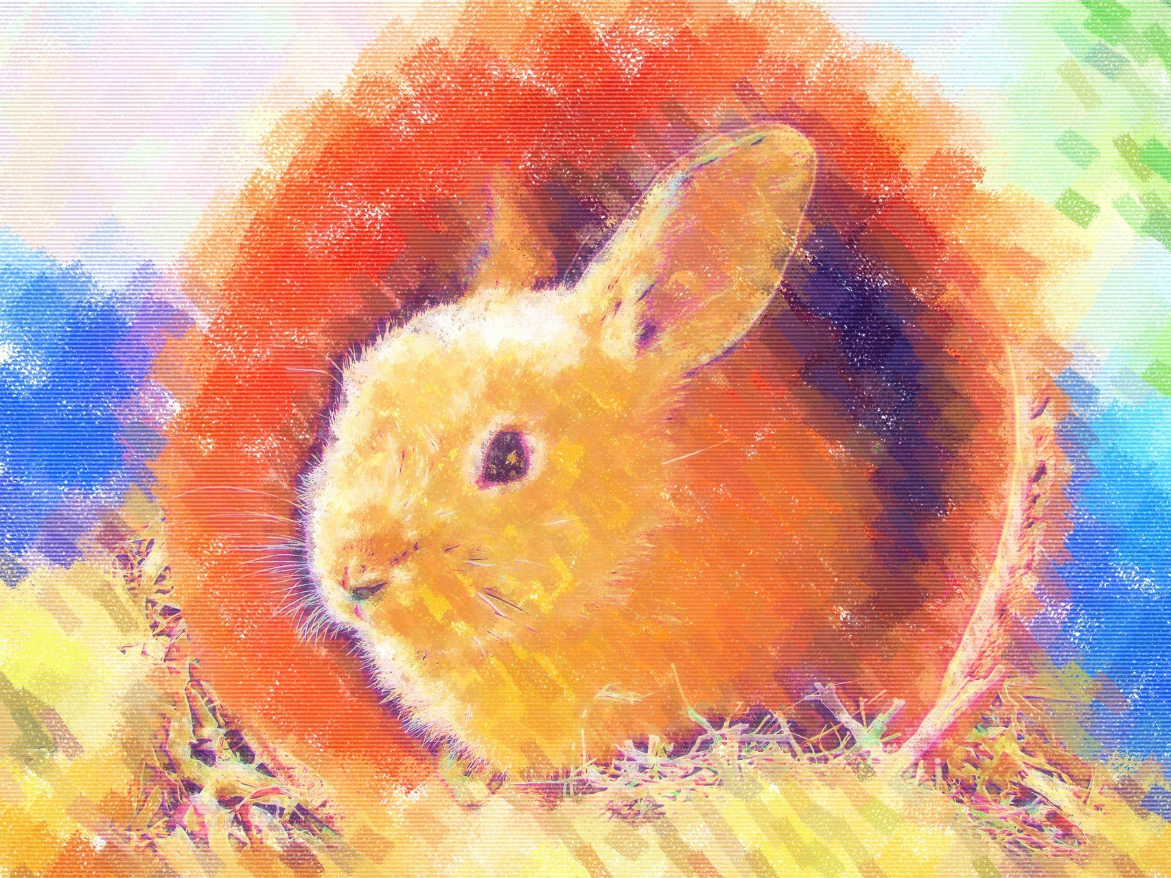 rabbits, Painting, Colorful Wallpaper