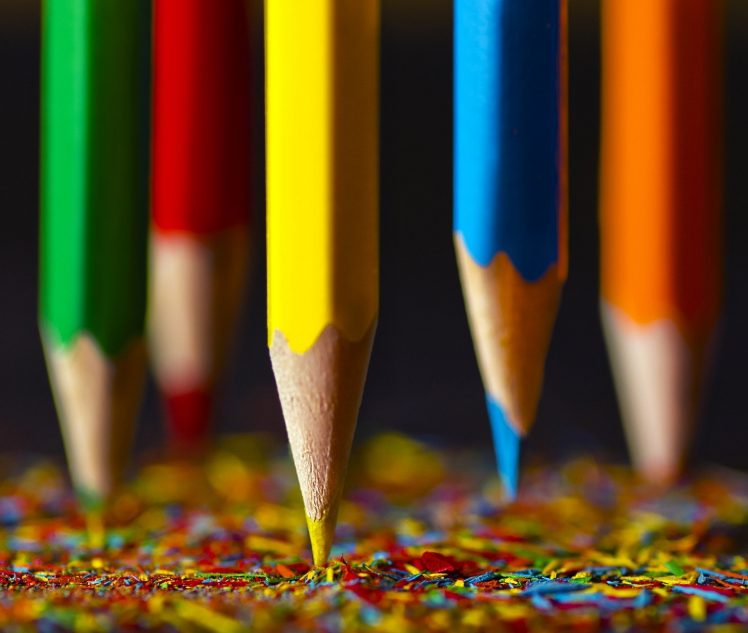 pencils, Colorful pencils, Wood, Yellow, Green, Blue, Orange, Red HD Wallpaper Desktop Background
