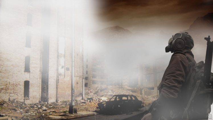 apocalyptic, Gas masks, Ruins HD Wallpaper Desktop Background