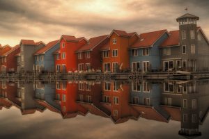 house, Lake, Reflections, Architecture