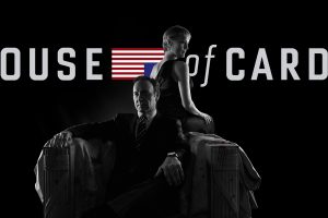 Frank Underwood, Kevin Spacey, Robin Wright, Claire Underwood, Sitting, Couple, House of Cards, American flag, Black background, TV