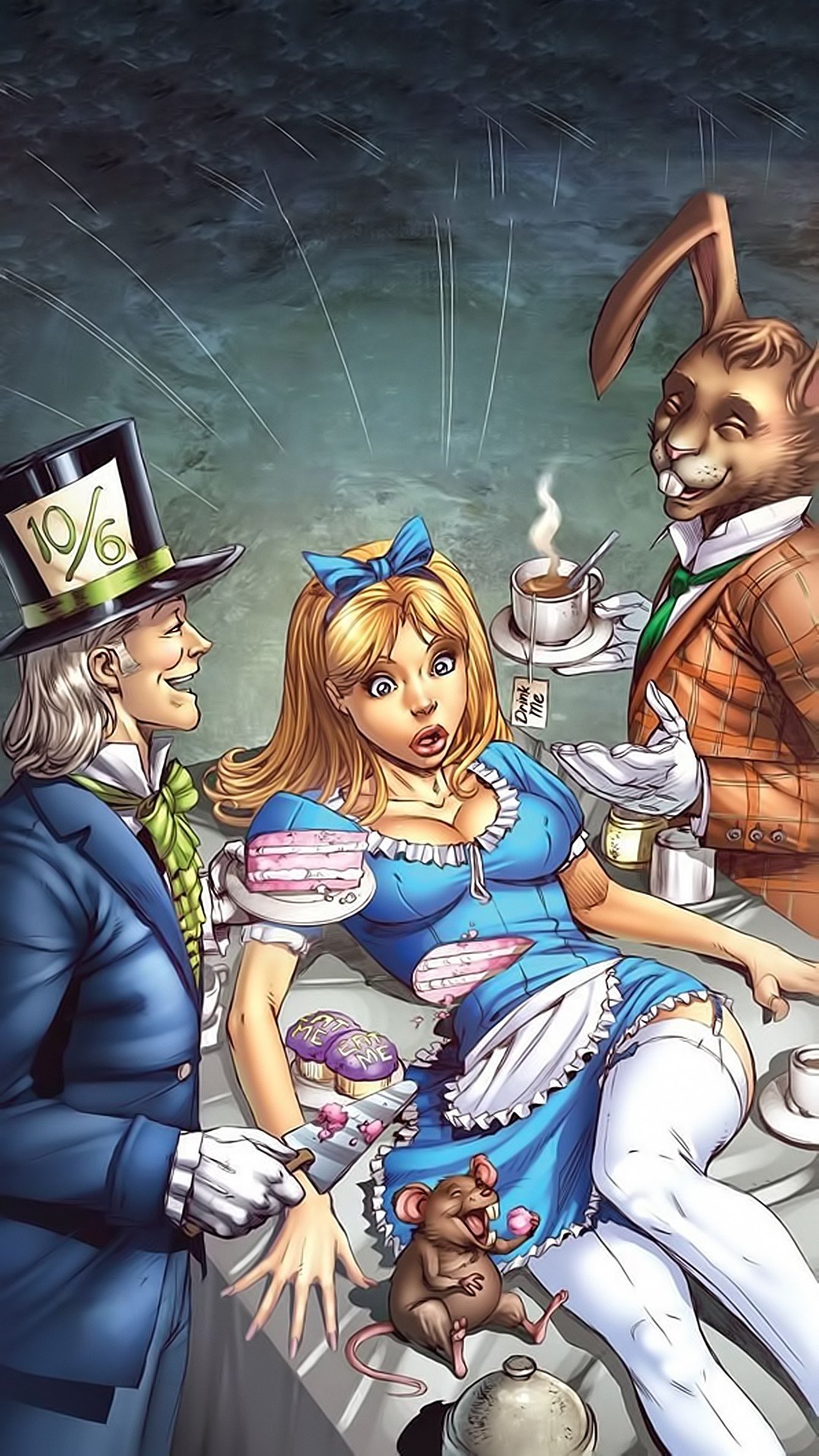 Alice, Mad Hatter, Fairy tale, Alice in Wonderland, Cake Wallpaper