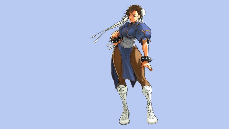 Chun Li, Illustration, Capcom, Blue background, Street Fighter HD Wallpaper Desktop Background