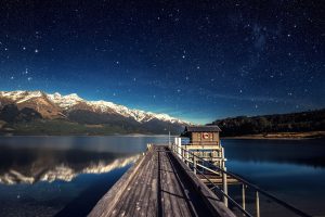lake, Stars, Night, Mountians, Pier