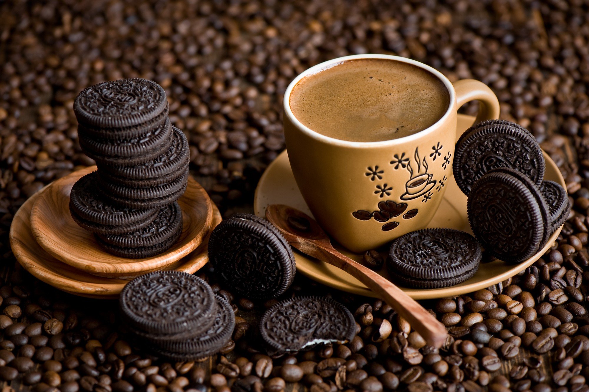 food, Lunch, Oreos, Coffee beans, Coffee Wallpaper