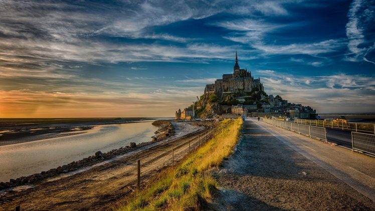 road, Castle, Mont Saint Michel HD Wallpaper Desktop Background
