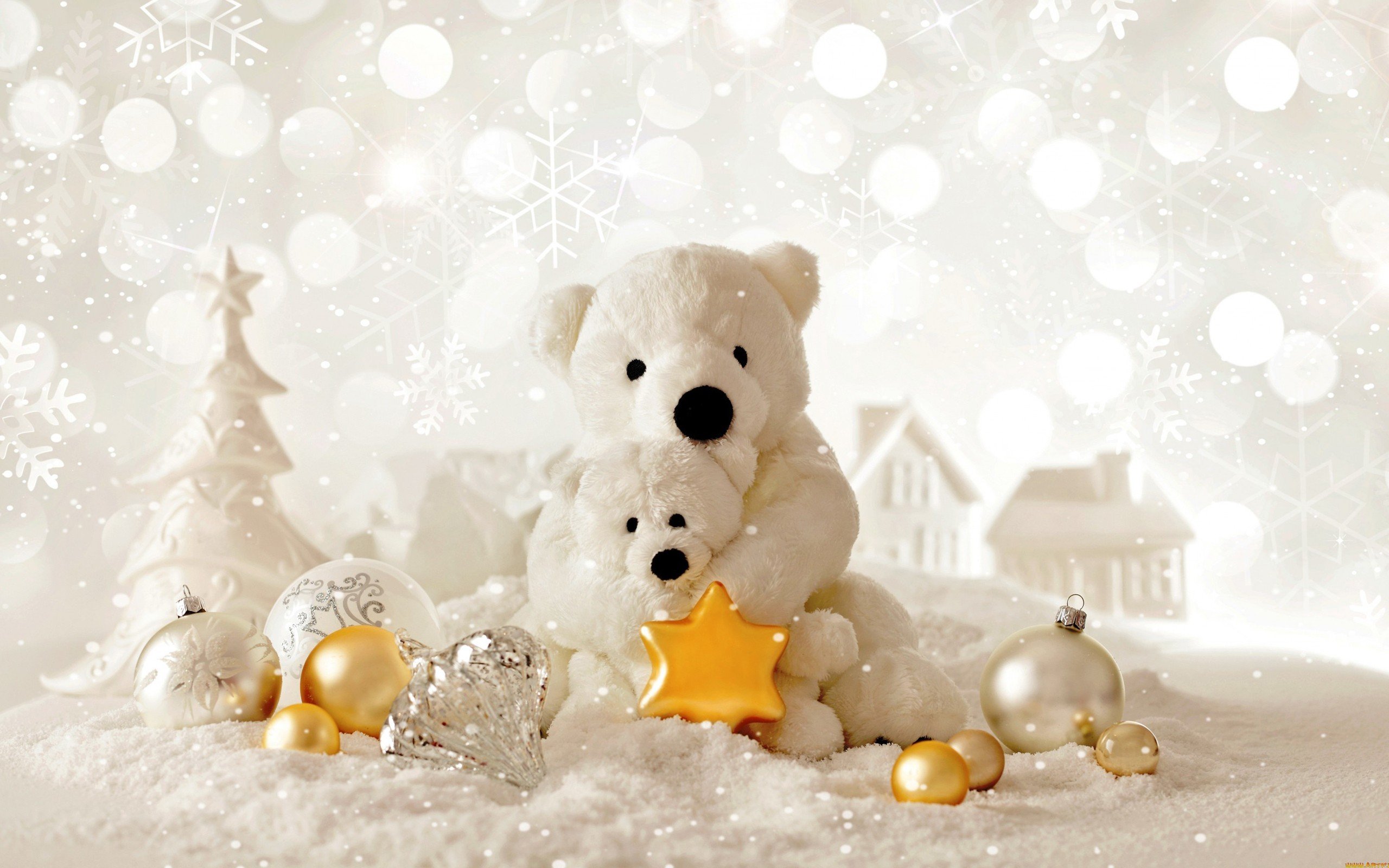 teddy bears, Christmas, Christmas ornaments Wallpaper