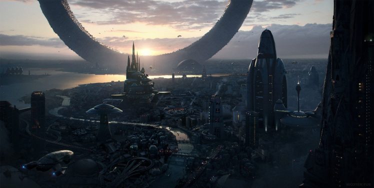 science fiction, Future city, Sunrise HD Wallpaper Desktop Background
