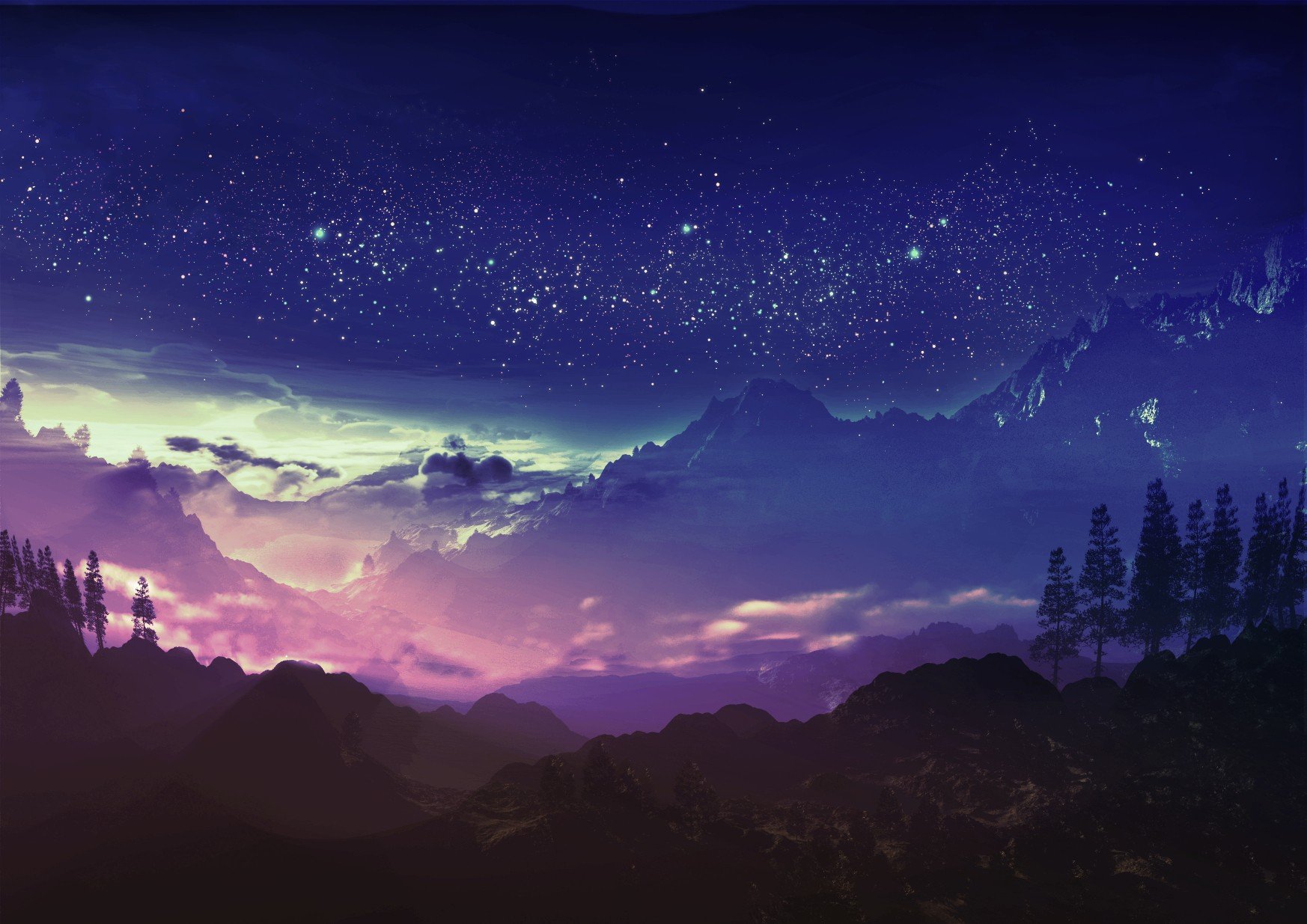 night, Blue, Mountain Wallpaper