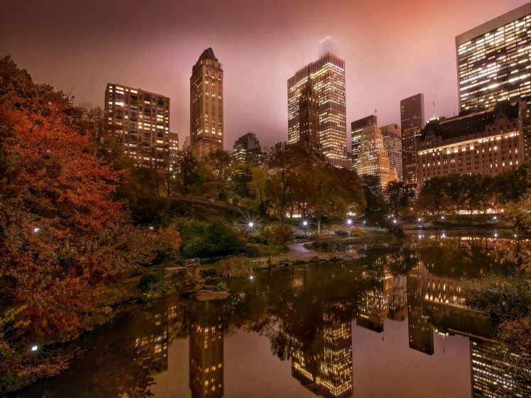 city, Pond, Central Park, New York City HD Wallpaper Desktop Background