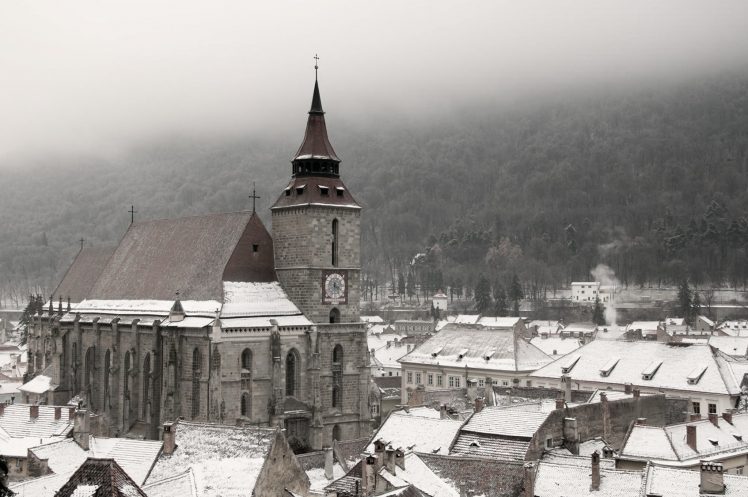 Brasov, Romania, Snow, City, Church HD Wallpaper Desktop Background